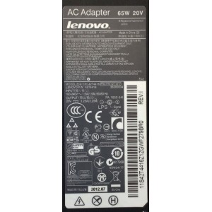 CARGADOR / ADAPTADOR FUENTE DE ALIMENTACION LENOVO / NUMERO DE PARTE 42T4416 / 36200034 / PA-1650-54I / 42T4417 / ENTRADA VCA 100-240V~1.5A(1,5A) / 50-60HZ / 65W / 20V / SALIDA VCD 20V⎓3.25A(3,25A) / MODELO 42T4416 